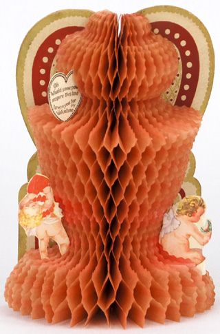 Valentinstagsgrusskarten in Form eines großen, halbrunden Honeycomb (Honigwabenpapier)